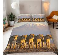 3D Lion Duvet Cover Set Double 155x200cm, Grassland Snow Mountain Print Hypoallergenic Microfibre Bedding Set with Zipper Closure & 2 Pillowcases (50x75cm), for Boys Girls.