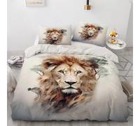 3D Lion Duvet Cover Set King Size 220x230cm 3 piece Soft Microfiber Reversible Bedding Set Animal Lion Comforter Cover with Zipper Closure Quilt Cover with 2 Pillowcase 50x75cm（Image 1-3）