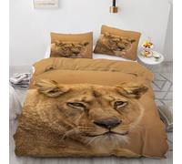 3D Lion Single Duvet Cover Set 135x200cm 2 piece Soft Microfiber Reversible Bedding Set Animal Lion Comforter Cover with Zipper Closure Quilt Cover with Pillowcase 50x75cm（Image 1-6）
