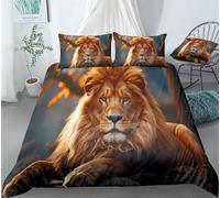 3D Lion Super King Duvet Cover Sets Wild Animals Double Bedding Set Warm Comfort Microfiber Quilt Cover Size 220x260 cm with 2 Pillowcases 50×75 cm E-6165
