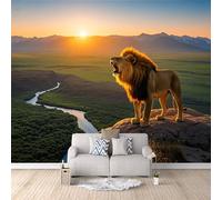 3D Lion Wallpaper 250x175cm, Grassland River Photo Wallpaper,Modern Art Wall Murals,for Living Room Bedroom Decoration, Easy to Install