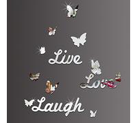 3D Live Love Laugh Butterfly Acrylic Mirror Wall Sticker Decoration Wall Decals DIY-silver