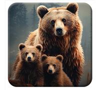 3D LiveLife Cork Coaster - The Three Grizzly Bears from Deluxebase. Lenticular 3D Bear Drink & Mug Coasters. Fun Animal Gifts for Women and Men. Novelty Kitchen and Decorative Home Accessories.