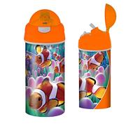 3D LiveLife Drinking Bottle - Clown Fish from Deluxebase. 3D Lenticular 600ml BPA Free Reusable Orange Water Bottle with Straw & Flip Top Lid. Leak Proof Animal Drinks Bottles with Fishes Design.