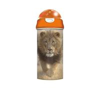 3D LiveLife Drinking Bottle - Eat My Dust from Deluxebase. 3D Lenticular 600ml BPA Free Reusable Orange Water Bottle with Straw and Flip Top Lid. Leak Proof Animal Drinks Bottles with Lion Design.
