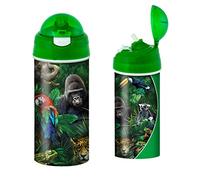 3D LiveLife Drinking Bottle - Jungle Pals from Deluxebase. 3D Lenticular 600ml BPA Free Reusable Green Water Bottle with Straw and Flip Top Lid. Leak Proof Animal Drinks Bottles with Jungle Design.