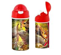 3D LiveLife Drinking Bottle - Kissing Cousins from Deluxebase. 3D Lenticular 600ml BPA Free Reusable Red Water Bottle with Straw and Flip Top Lid. Leak Proof Animal Drinks Bottles with Safari Design.