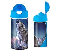 3D LiveLife Drinking Bottle - Moonlight Sonata from Deluxebase. 3D Lenticular 600ml BPA Free Reusable Blue Water Bottle with Straw and Flip Top Lid. Leak Proof Animal Drinks Bottles with Wolf Design.