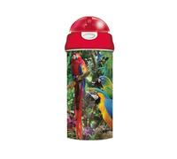 3D LiveLife Drinking Bottle - Parrot Pandemonia from Deluxebase. 3D Lenticular 600ml BPA Free Reusable Red Water Bottle with Straw & Flip Top Lid. Leak Proof Animal Drinks Bottles with Parrot Design.