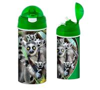 3D LiveLife Drinking Bottle - Ring-Tailed Lemurs from Deluxebase. 3D Lenticular 600ml BPA Free Reusable Green Water Bottle with Straw & Flip Top Lid. Leak Proof Animal Drinks Bottles with Lemur Design