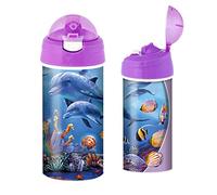 3D LiveLife Drinking Bottle - Seahorse Kingdom from Deluxebase. 3D Lenticular 600ml BPA Free Reusable Purple Water Bottle with Straw & Flip Top Lid. Leak Proof Animal Drinks Bottle with Dolphin Design