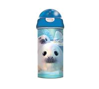 3D LiveLife Drinking Bottle - Seal Pups from Deluxebase. 3D Lenticular 600ml BPA Free Reusable Blue Water Bottle with Straw and Flip Top Lid. Leak Proof Animal Drinks Bottles with Seal Design.