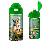 3D LiveLife Drinking Bottle - Tiger Lily from Deluxebase. 3D Lenticular 600ml BPA Free Reusable Green Water Bottle with Straw and Flip Top Lid. Leak Proof Animal Drinks Bottles with Tiger Design.