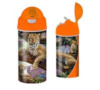 3D LiveLife Drinking Bottle - Tree Top Leopards from Deluxebase. 3D Lenticular 600ml BPA Free Reusable Orange Water Bottle with Straw & Flip Top Lid. Leak Proof Animal Drinks Bottles Leopard Design.