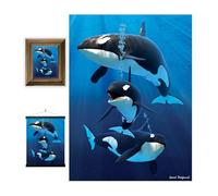 3D LiveLife Lenticular Pictures - Orcas from Deluxebase. A3 Unframed Deep 3D Effect Animal Wall Art for Living Room, Bedroom or Kitchen. Unique Orca Print Poster for Home Decor.
