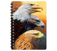 3D LiveLife Three Eagles Spiral Bound A6 Jotter with 80 Plain Pages | Pocket Sized Animal Notebook, Journal or Drawing Book with Bird Cover. Gifts and Office Stationery from Deluxebase.
