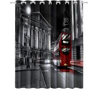 3D London Blackout Curtains for Bedroom Living Room Red Bus Eyelet Curtains 66x90 Inch 2 Panels Thermal Insulated Room Darkening Drapes 90 Drop Window Treatments A/877