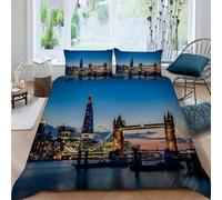 3D London Double Duvet Cover Set, Soft Microfibre London Bedding Set, Bridge Quilt Cover 200x200 cm and 2 Pillowcases D-E970