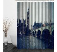 3D London Shower Curtain Architectural Landscape Shower Curtains Mould Proof Resistant Waterproof Polyester Fabric Bathroom Curtains 240 x 200 cm Bath Curtain for Wet Rooms C-2920
