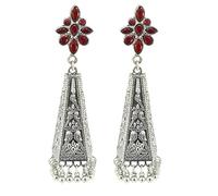 3D Long Cone Jhumka Bell Drop Dangle Statement Stud Earrings for Women Indian Traditional Beaded Ball Tassel Engraved Flower Bollywood Chandelier Dangling Earring Enamel Vintage Jhumki Ethnic Jewelry