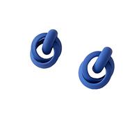 3D Looped Knots Large Stud Earrings in Navy Blue 925 Sterling Silver Posts