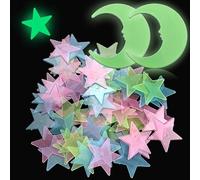 3D Luminous Stars Children's Room Wall Stickers, Pack of 200 Self-Adhesive Luminous Stars and 2 Pieces Moon, Glow in the Dark Stars Stickers, DIY Fluorescent Wall Stickers for Starry Sky, Room