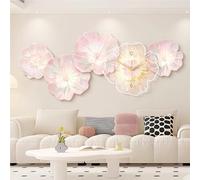 3D Luxury Wall Clock with LED Light, Large Floral Walls Art Decor, Modern Pink & White Gradient Flower Wall Sculpture, Silent Clock for Bedroom, (Pink 80cm/31.4in)