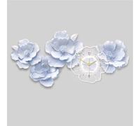 3D Luxury Wall Clock with LED Light, Large Floral Walls Art Decor, Modern Pink & White Gradient Flower Wall Sculpture, Silent Clock for Bedroom, (Purple 80cm/31.4in)