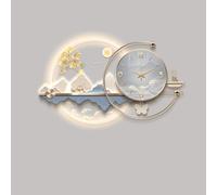 3D Luxury Wall Clock with LED Light, Modern Oriental Landscape Wall Art with Deer & Pine Decor, Silent Backlit Walls Clock for Living Room, Dining Room & Entryway (Blue a 80cm/31.4in)