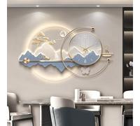 3D Luxury Wall Clock with LED Light, Modern Oriental Landscape Wall Art with Deer & Pine Decor, Silent Backlit Walls Clock for Living Room, Dining Room & Entryway (Blue B 100cm/39.3in)