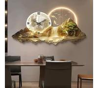 3D Luxury Wall Clock with LED Light, Modern Oriental Landscape Walls Art with Deer & Koi Fish Decor, Silent Backlit Wall Clock for Entryway, Fulu Zen Inspired Artwork (Gold B 80cm/31.4in)