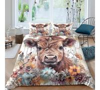 3D Machine Washable Microfibre Cute calf Quilt Cover Breathable Bedding Set w/Pillowcases Floral watercolor art Comforter Cover All Season Easy Care Machine Washable for Home Decor Double（200x200cm）