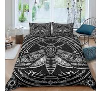 3D Machine Washable Microfibre MothSymbol Quilt Cover Breathable Bedding Set w/ Pillowcases BlackAndWhiteArtStyle Comforter Cover All Season Easy Care, Washable for Home Decor Super king（260x220cm）
