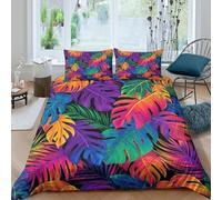 3D Machine Washable Microfibre tropical leaves vibrant Quilt Cover Breathable Bedding Set w/ Pillowcases colorful jungle Comforter Cover All Season Easy Care, Washable for Home Decor King（220x240cm）