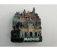 3D Madrid Spain Souvenir Fridge Magnet - Hand-Painted Resin Landmark Skyline - Features Bear & Strawberry Tree, Puerta de Alcalá - 7cm Decorative Travel Gift