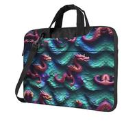 3D Magic Dragon Scale Print Laptop Bag, Adjustable Shoulder Strap and Hidden Handle, Simplify Your Daily, Black/White, 15.6 inch
