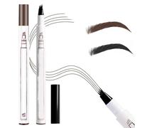 3D Magic Eyebrow Upgrade - Waterproof Brow Pencil with Micro-Fork Tip, 4-Head Split Long-lasting Eyebrow Tattoo Pen (Black+Light Brown)