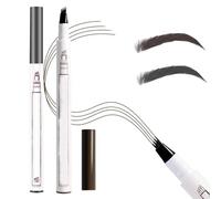 3D Magic Eyebrow Upgrade - Waterproof Brow Pencil with Micro-Fork Tip, 4-Head Split Long-lasting Eyebrow Tattoo Pen (Gray+Dark Brown)