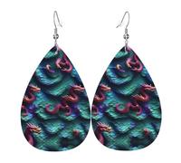 3d Magical Dragon Scales Pattern Leather Earring For Women Teardrop Earrings Trendy Leather Earrings Dangle Jewelry Gifts For Mom Wife Daughters