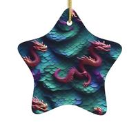3D Magical Dragon Scales Pattern Print Ceramic Christmas Tree Ornament Hanging Decorations Home Decor Gifts for Christmas