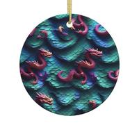 3D Magical Dragon Scales Pattern Print Christmas Tree Ceramic Round Hanging Ornaments,Xmas Decoration DIY Keepsake 2025