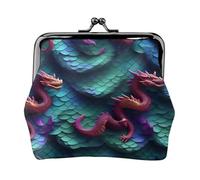 3D Magical Dragon Scales Pattern Print Compact Coin Purse 4.52 x 4.13in Cute Mini Wallet with Kiss Lock Waterproof Pouch