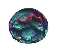 3D Magical Dragon Scales Pattern Print Shower Cap with Elastic and Reusable for Long and Short Hair,Double Layers Hair Cap