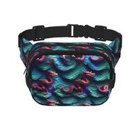3D Magical Dragon Scales Pattern Print Square Double Layer bag Waist Bag Trendy Pack Travel Bag with Adjustable Bel, Black, One Size