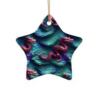 3D Magical Dragon Scales Pattern Print Xmas Ceramic Ornaments Christmas Tree Porcelain Hanging for Home Office Decor Gifts