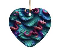 3D Magical Dragon Scales Pattern Print Xmas Ceramic Ornaments Christmas Tree Porcelain Hanging for Home Office Decor Gifts