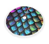 3D Magical Dragon Scales Pattern Printed Christmas Tree Skirt 30 inch with Tassel Tree Base Cover for Xmas Tree Christmas Decorations