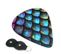 3D Magical Dragon Scales Pattern Printed Guitar Picks, 6 Pack with Leather Keychain Pick Holder - 0.46mm, 0.71mm, 0.96mm Assorted Thickness for Acoustic Ukulele, Electric Guitar