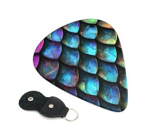 3D Magical Dragon Scales Pattern Printed Guitar Picks, 6 Pack with Leather Keychain Pick Holder - 0.46mm, 0.71mm, 0.96mm Assorted Thickness for Acoustic Ukulele, Electric Guitar