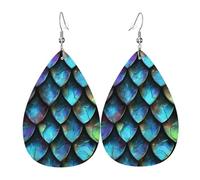 3d Magical Dragon Scales Pattern Printed Leather Earring For Women,Teardrop Dangle Earrings For Women Friends Valentine Birthday Party Christmas Gifts